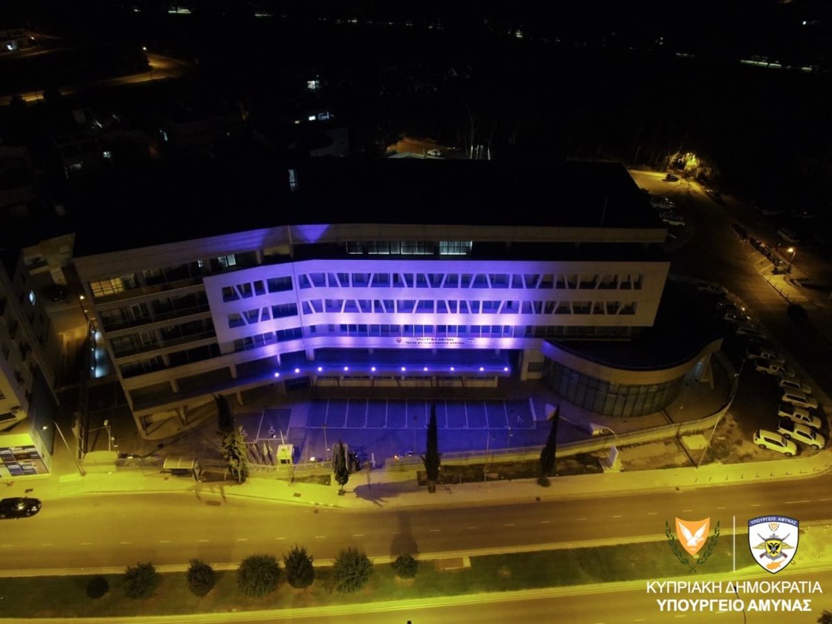 DefenceCyprus's tweet photo. Φωταγωγήθηκε σήμερα το κτίριο του Υπουργείου Άμυνας με μωβ χρώμα, με αφορμή την Παγκόσμια Ημέρα Ενημέρωσης και Ευαισθητοποίησης για τον Παγκρεατικό καρκίνο. #WPCD2019 #althea #PASYKAF https://t.co/1WX1dckTG7