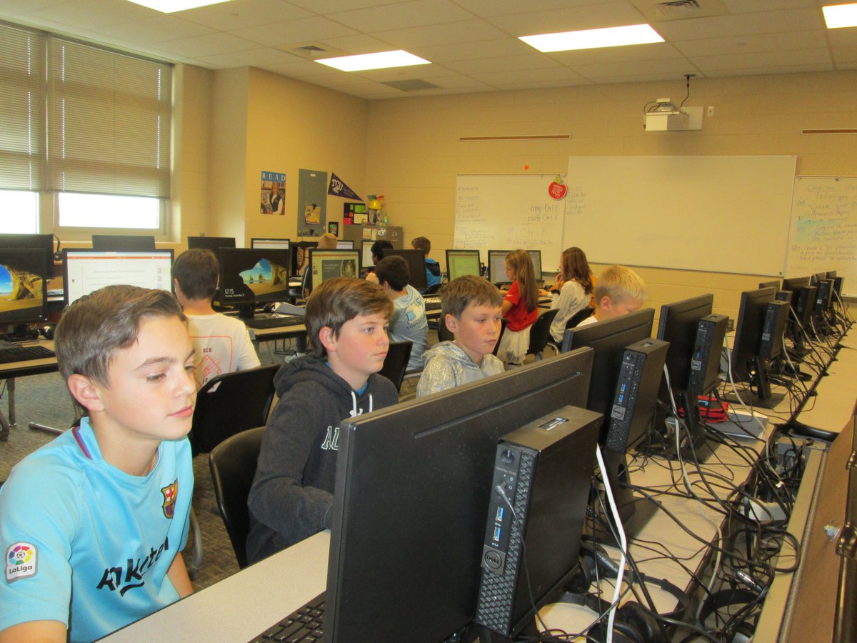 MediaMams's tweet photo. Best kind of day!  Students throughout the Media Center.  8th graders discussing Bill of Rights on one side, 8th graders identifying and selecting specific genres on the other, and 7th graders in the Computer Lab creating audio/video projects for ELA.  Way to go, MAMS! https://t.co/ZiYsWf5GGB