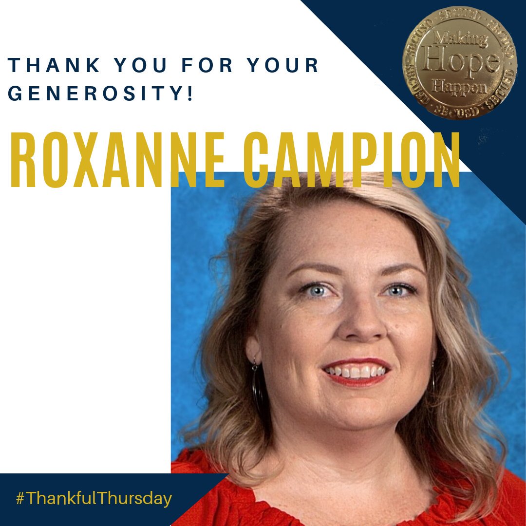 It gives us great pleasure to announce this week’s #ThankfulThursday donor, Roxanne Campion! Ms. Campion is a teacher at Rodriguez Prep Academy and a Hero for Hope. We are thankful to have Ms. Campion’s trust and support in our mission to #MakingHopeHappen! 💝 #HeroforHope 🦸‍♀