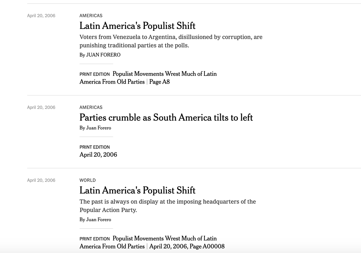 On April 18, 2006, the right wing in Puerto Suarez, Santa Cruz take 3 Bolivian ministers hostage. I looked through New York Times.. Tried as many searches as possible... and I found no coverage of such thing! None!