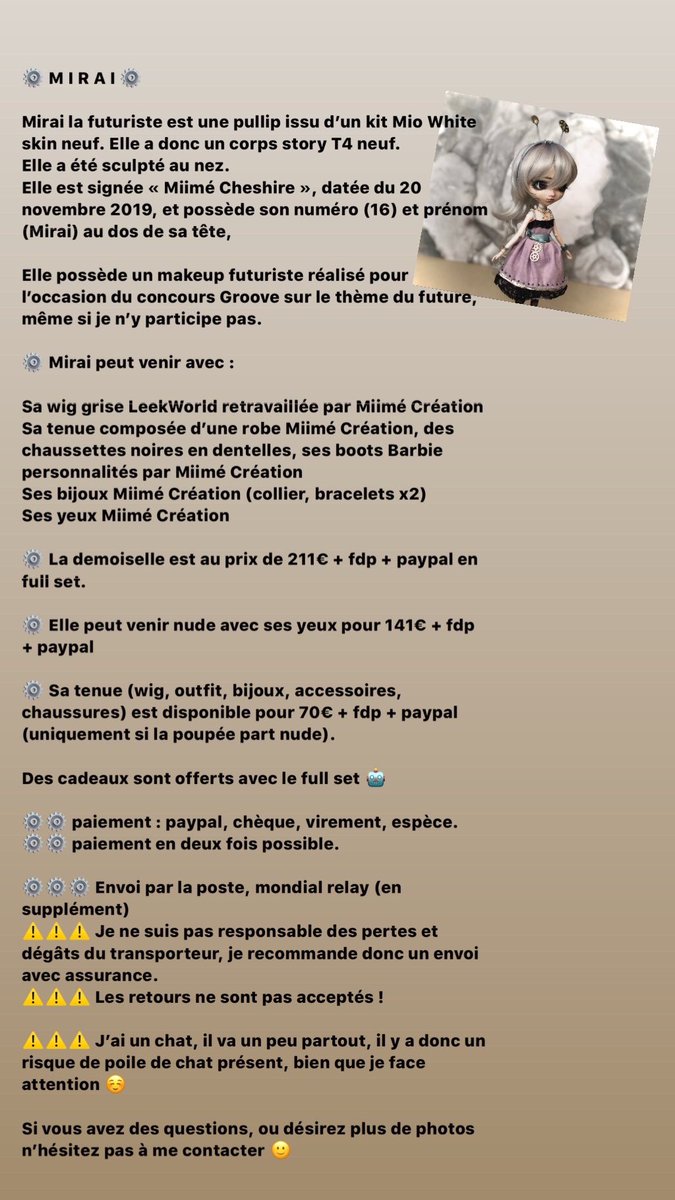 Miime_Creation's tweet photo. New gril for adoption ^_^
Mirai la fille du futur cherche une famille !
#makeup #dollmakeup #pullip #futur #ooak #pullipmakeup #pullipfc #pullipooak #dollfc #dollooak #groove #junplanning https://t.co/EvqskZYHSg