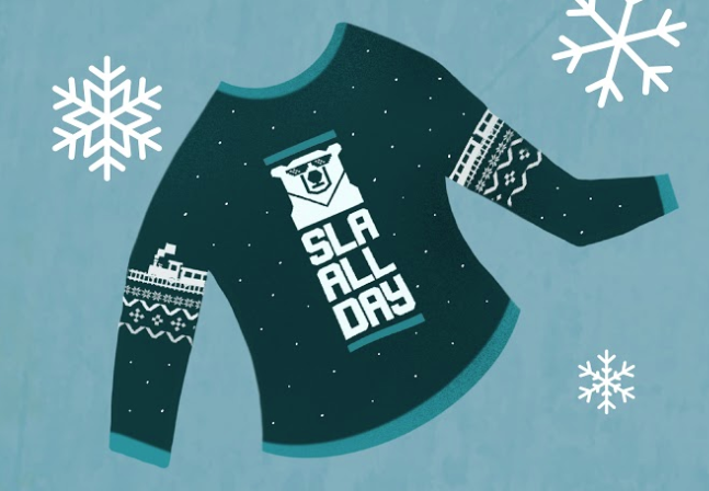 kabbasza's tweet photo. Ugly sweater party around the corner? Show up in style with a limited edition SLA ALL DAY holiday sweater from @rubrikInc. Get yours now. https://t.co/CRM1X9nvPh ❄️ https://t.co/I2SpKKngGg