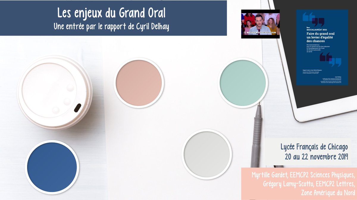 MyrtilleGardet's tweet photo. [Stage #PFCP Travailler la compétence orale du #cycle4 au bac2021] #Horizons2021 #GrandOral

> Enjeux et évolution
> Questionner les critères de réussite de l'oral

Et cette après-midi, une petite simulation à @lyceechicago !🤓👩‍🎓👨‍🎓 https://t.co/92zfCaz7ae