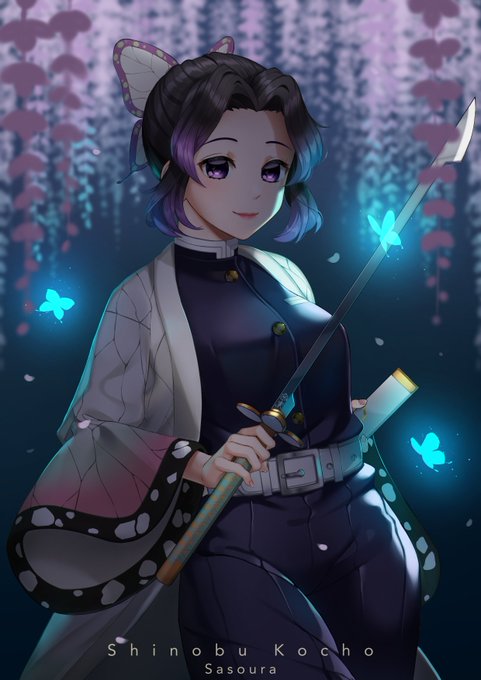 SasouraさんがTwitterに投稿した胡蝶しのぶ(鬼滅の刃)のイラスト。
