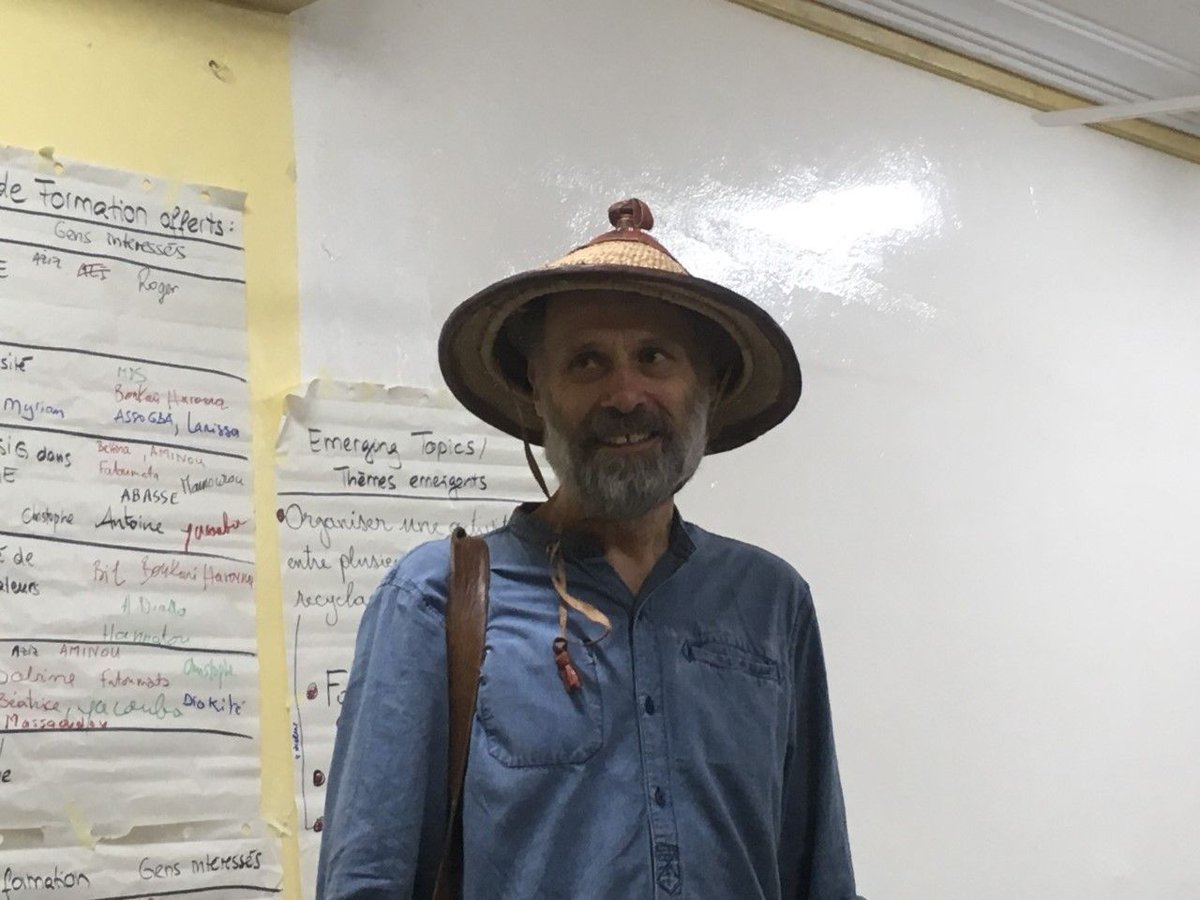 Fashion envy? Here’s Ric looking adequately hip and shaded in an interesting looking funnel hat at the RMS workshop meeting in West Africa! #fashionenvy #funnelhat #alternatefashion