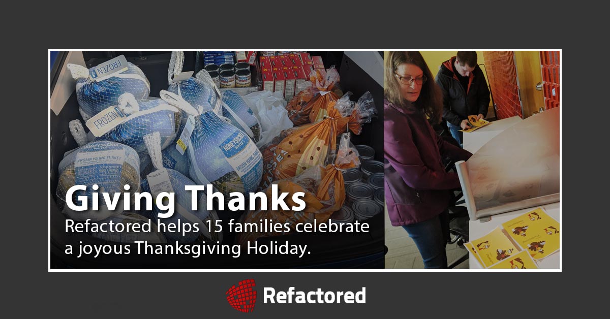 NewMediaInfo's tweet photo. Refactored is proud to support Dos Rios Elementary school in Greeley, Colorado, which strengthens its connection to students by supporting their families and the community. Happy Thanksgiving! #GobbleGobble https://t.co/x440yv7opS