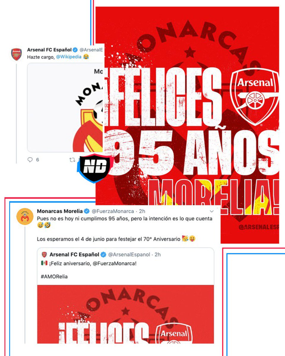 naciondeportes_'s tweet image. El #Asenal se quiso poner guapo con la 'Monarquía' y todo salió mal.

Se dejaron ir con la fecha de fundación que traía Wikipedia y ahora son el centro de las burlas en Twitter. El Arsenal haciendo un 'Arsenal'.