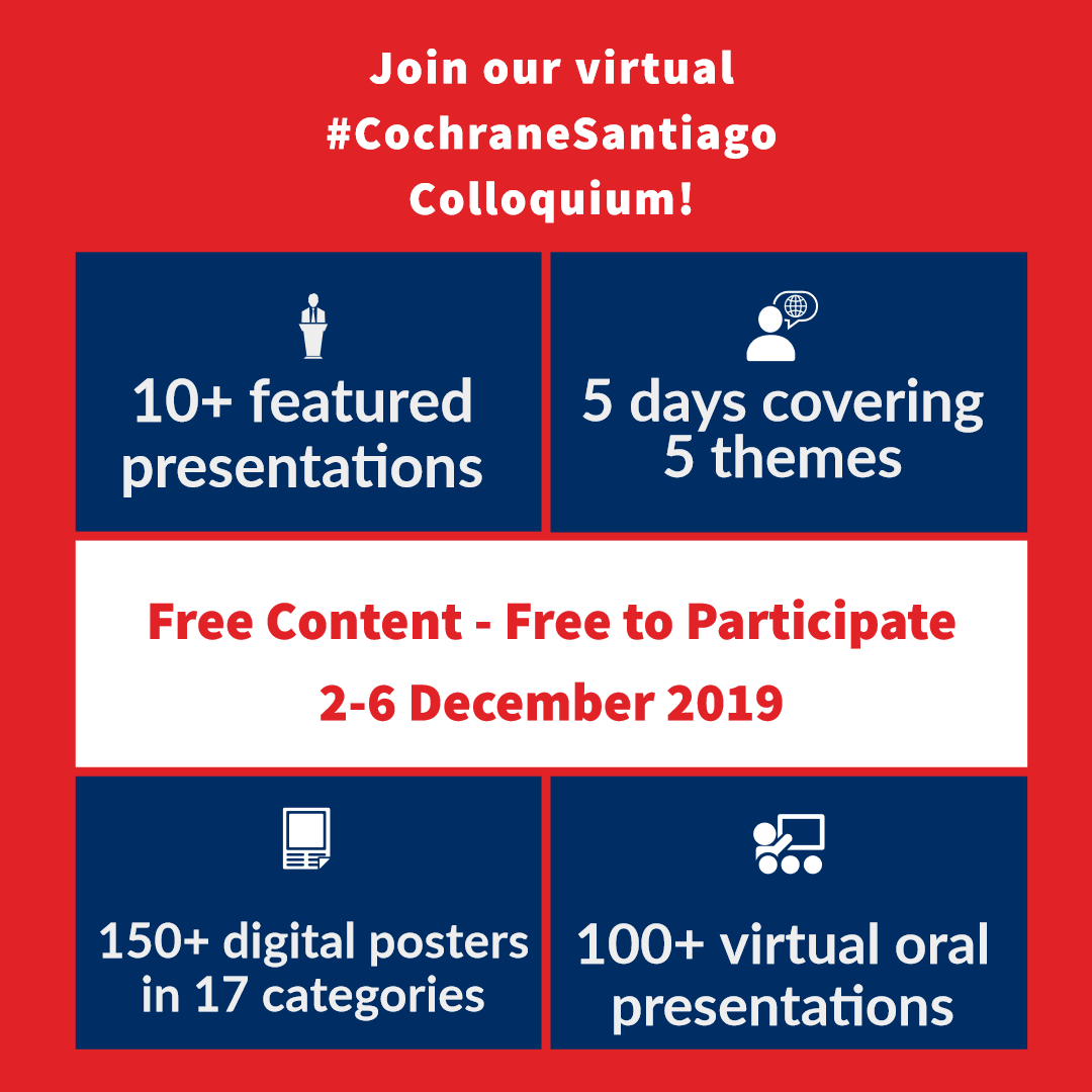 Explore the Virtual #CochraneSantiago programme now, and plan to join us Dec 2-6! buff.ly/37ryUd6 <a href="/cochranecollab/">Cochrane</a>