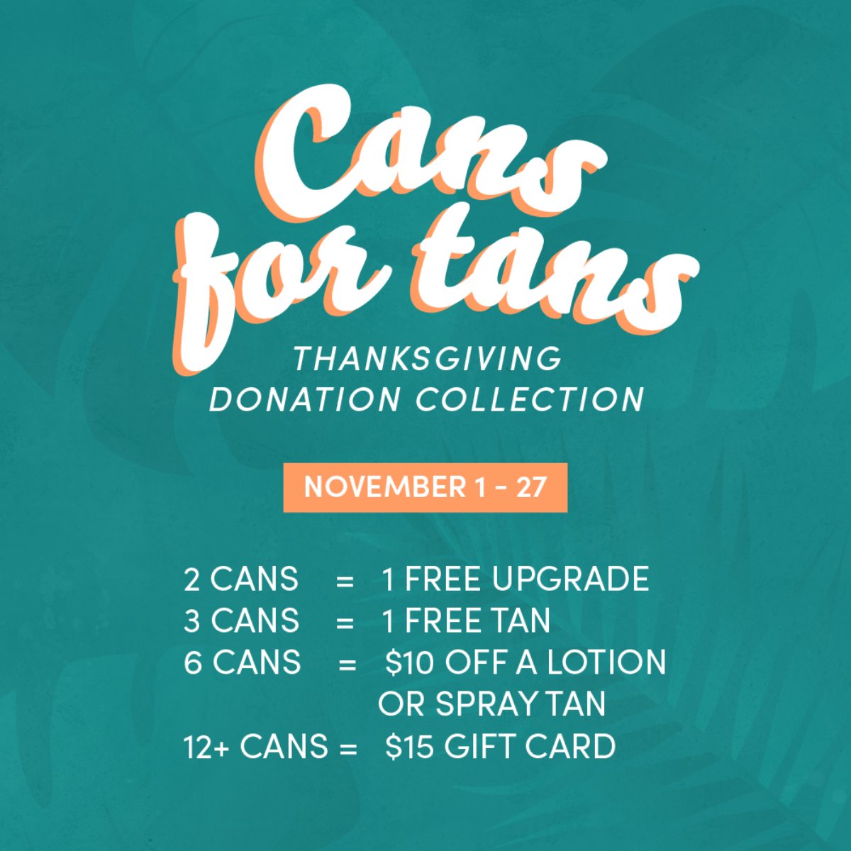TanningCove406's tweet photo. There's still time to contribute! Visit Tanning Cove by November 27 to drop off your donation and receive our special deals. https://t.co/9Gz78XZ5a4