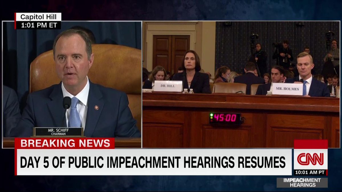 Cnn On Twitter The Impeachment Hearing With Fiona Hill And David Holmes Has Resumed After A Break For Lunch Republicans Now Get 45 Minutes To Ask Their Questions Of The Two Witnesses