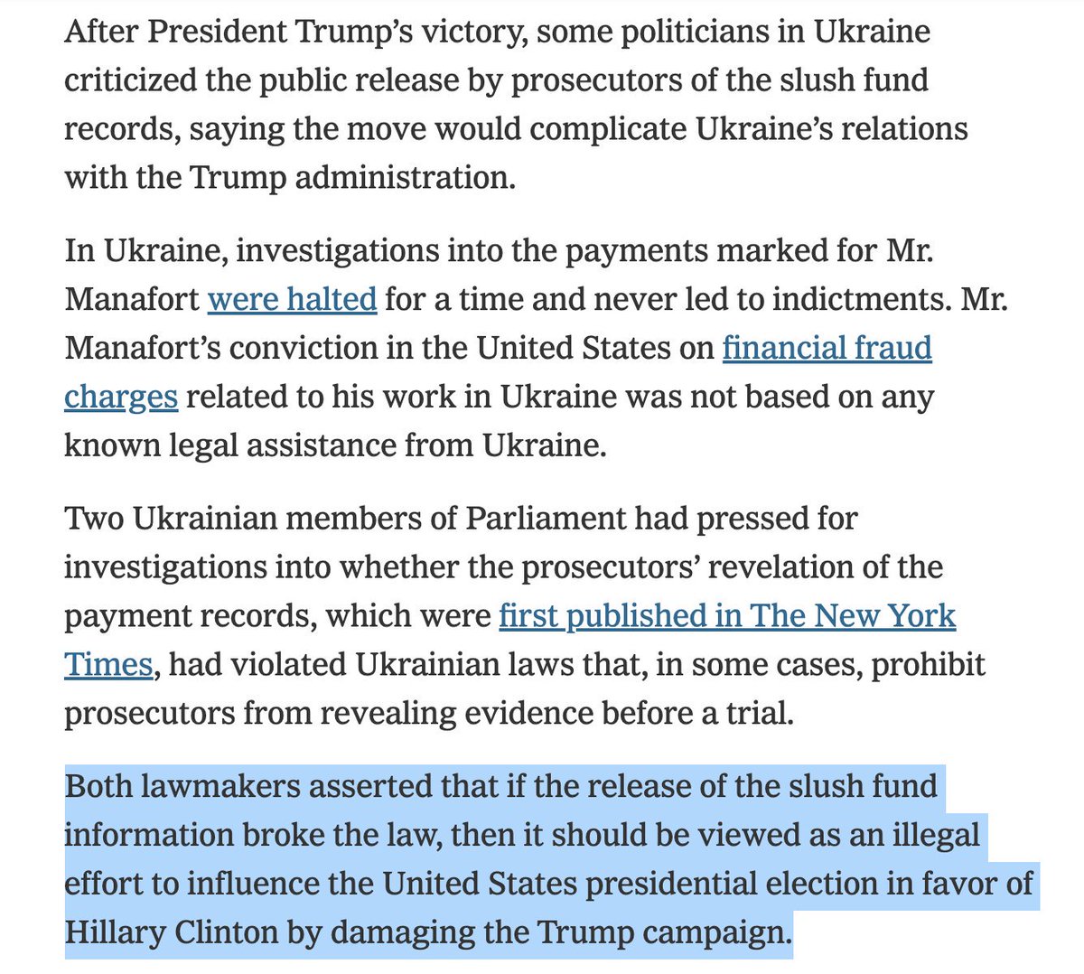 The New York Times, Dec. 12, 2018: "Ukraine Court Rules Manafort Disclosure Caused ‘Meddling’ in U.S. Election"