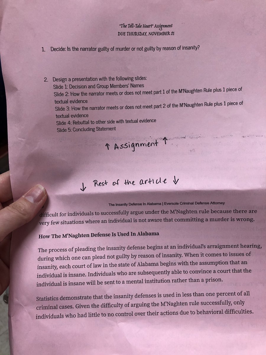 CBGBuchanan's tweet photo. After reading both “The Tell-Tale Heart” and a nonfiction article on the insanity defense, students in Mrs. Muncher’s class @CornerMiddle are presenting using textual evidence to support their claim. @JEFCOED #ReadWriteTalkDo https://t.co/3STyK2fPMO