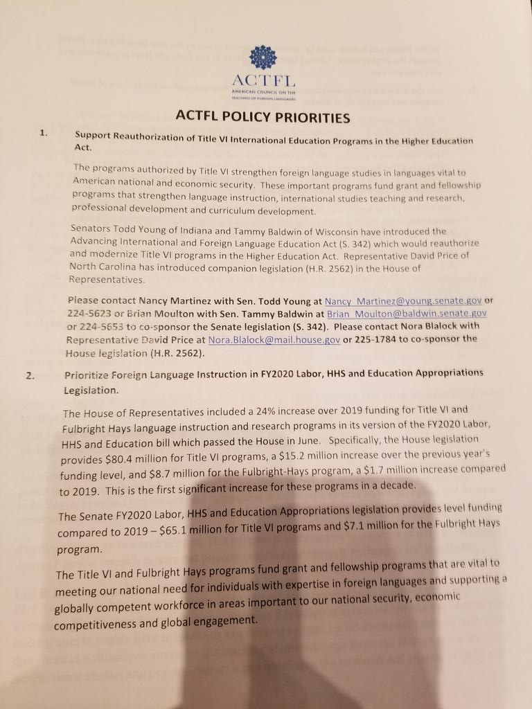 TFLA_Tweets's tweet image. ACTFL policy priorities for this year ... World Languages matter!!  #leadwithlanguage
