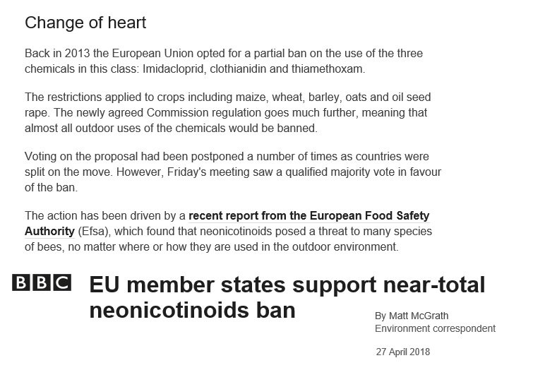 20. After failing to get the necessary number of votes for a complete ban, the European Commission opted for a 2 year partial ban. Something which then evolved into a near full ban in 2018 after years of additional research.