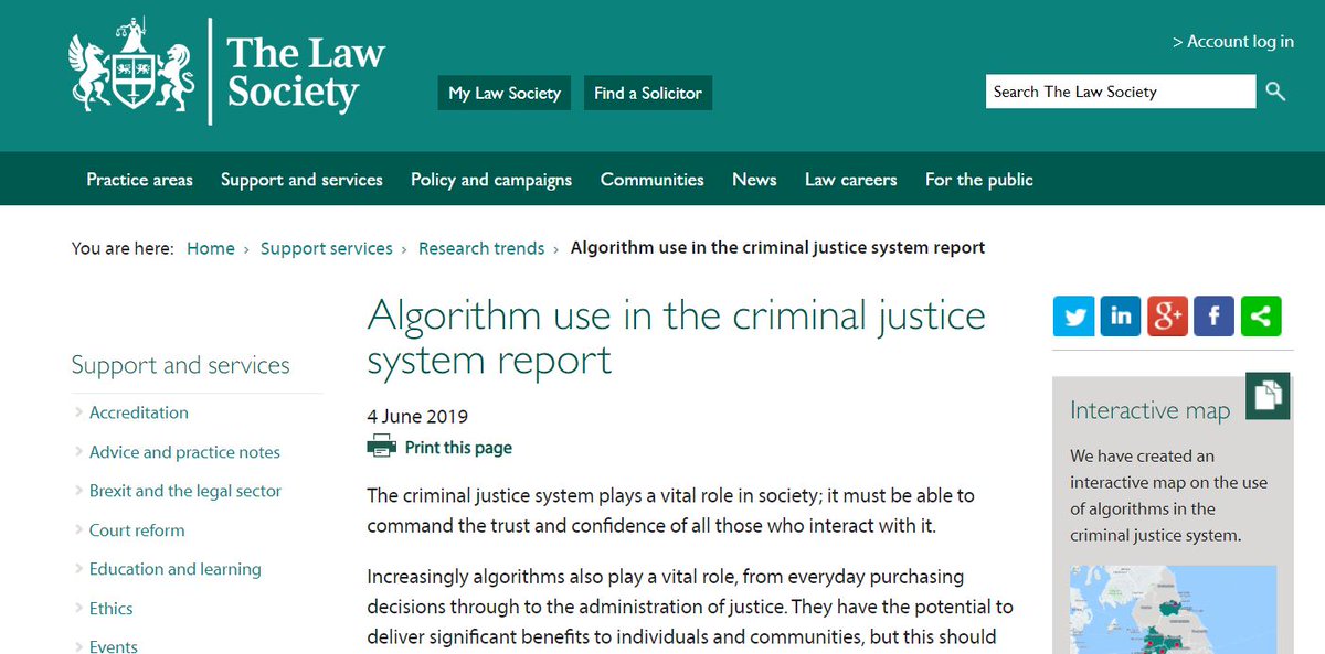 Interesting to hear #SpecialLectures2019 perspectives comparing US &amp; Canadian use of algorithms in their criminal justice systems. This discussion reminds me of this Law Society of England &amp; Wales June 2019 report I found during the research for my panel: bit.ly/2QGS6NY