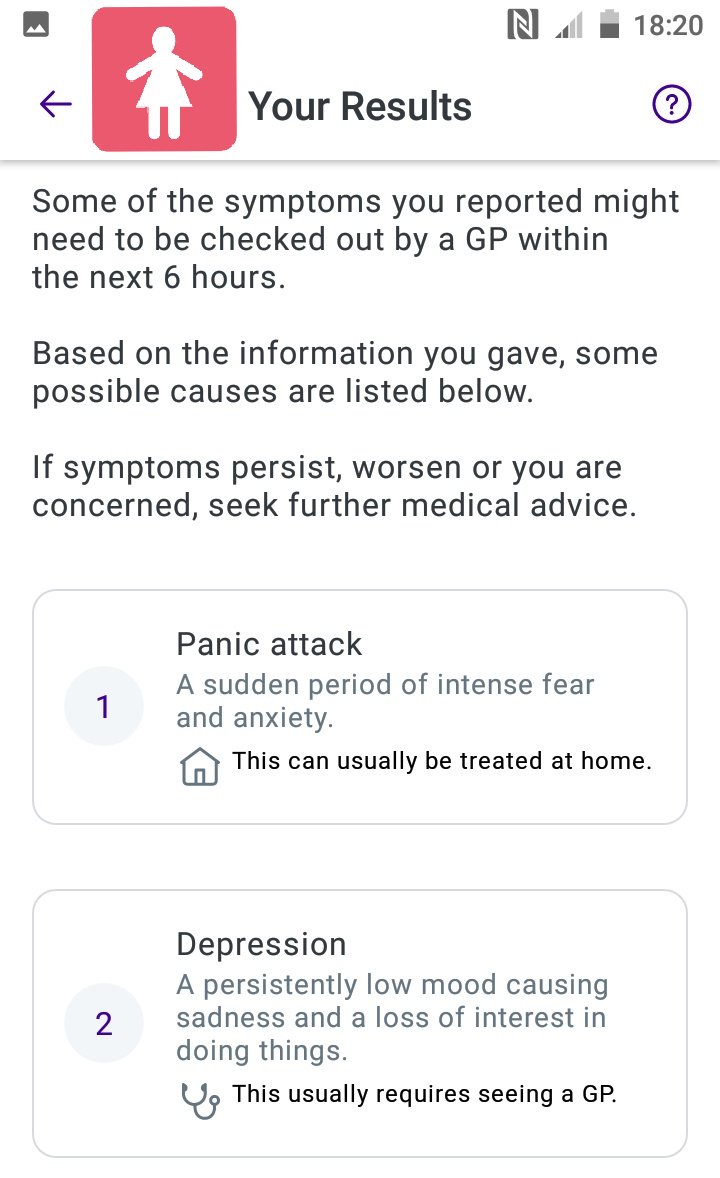 This is utterly absurd! The dangerously flawed unvalidated  @babylonhealth Chatbot, continues to put WOMEN at risk of  #DeathByChatbot  #GenderBias. A 60yr old 20/day Smoker with Sudden Onset Central Chest Pain & Nausea...FEMALE =  #PanicAttack. MALE =  #HeartAttack.