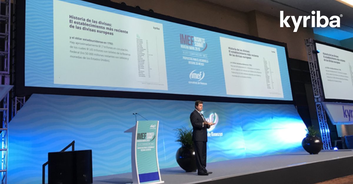 kyribacorp's tweet photo. Kyriba's Chief Evangelist Wolfgang Koester presented this morning at IMEF Riviera Maya (@IMEFOficial) to a crowd of over 150 finance professionals in Cancun, Mexico. The topic was "La Evolución de las Monedas con Kyriba". Be sure to meet the team today. #IMEFBS2019 @IMEFOficial https://t.co/TH7Gxon9QM