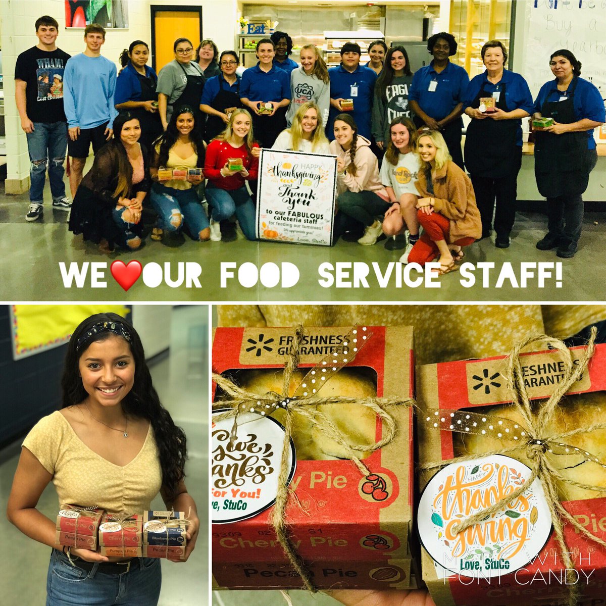Giving thanks 🙏🏼 to all our VIPs this week <a href="/CedarCreekHS/">Cedar Creek High</a>. Today (and everyday) we want to give thanks to our food service staff. Thank you for keeping our tummies fed. You’re the 🍎 of our 🥧! 💙🦅<a href="/BastropISD/">Bastrop ISD</a> #gratitude