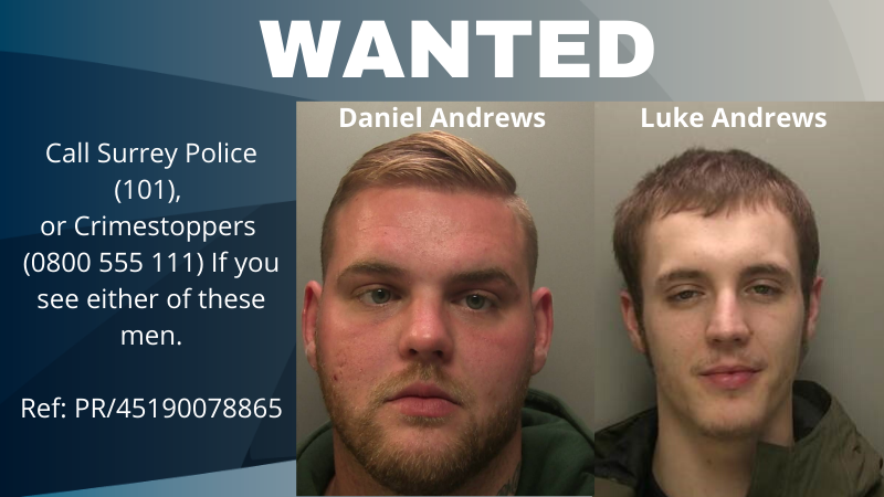 ❗️WANTED❗️
We need your help finding the Andrews brothers as they are both wanted by officers. 
If you have seen them, or have any info about where they might be, please call us. 
For more info, click the link.
Please RT. 

surrey.police.uk/news/surrey/ne…