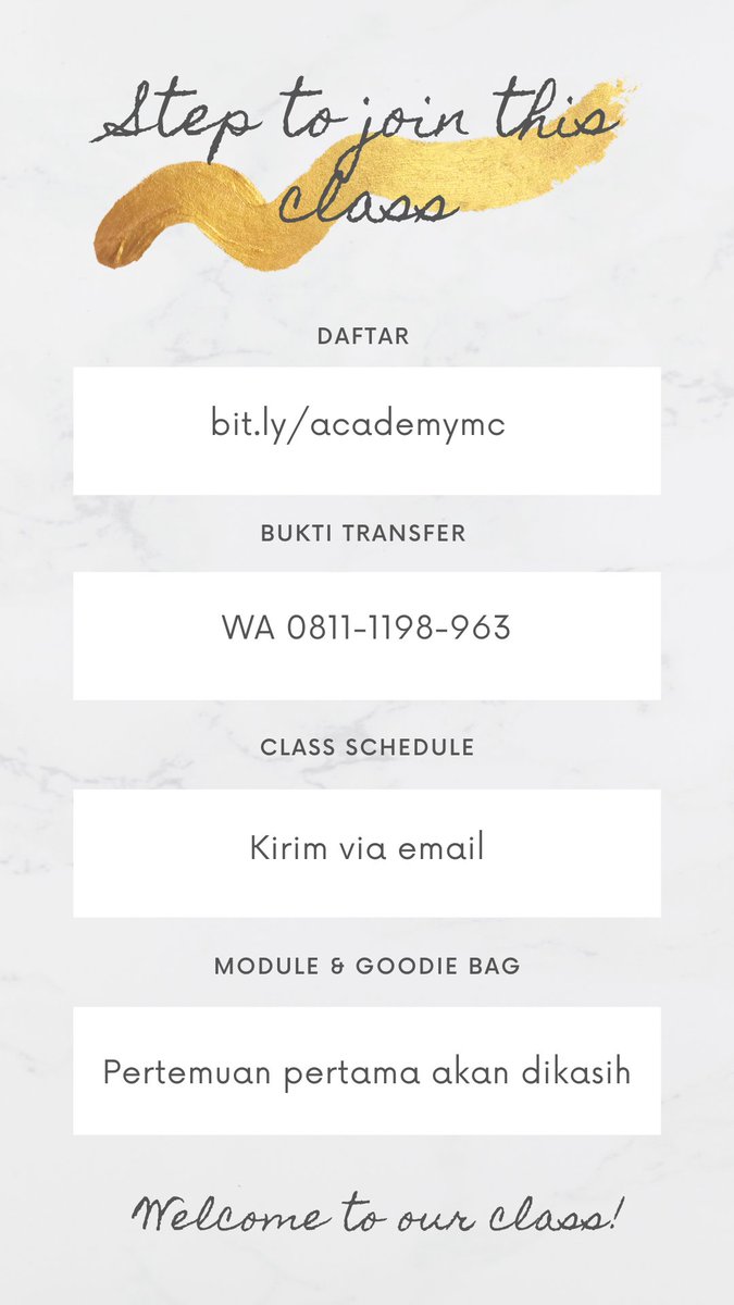 AcademyRMC's tweet photo. Cara daftar?

1. Isi form di https://t.co/zn03tDIvGY
2. Kirim bukti transfer ke 0811-1198-963 
3. Jadwal kelas akan dikirim by email.
4. Module dan goodie bag di kasih pada pertemuan pertama. 

#RMCA https://t.co/YnwYlcZFgn