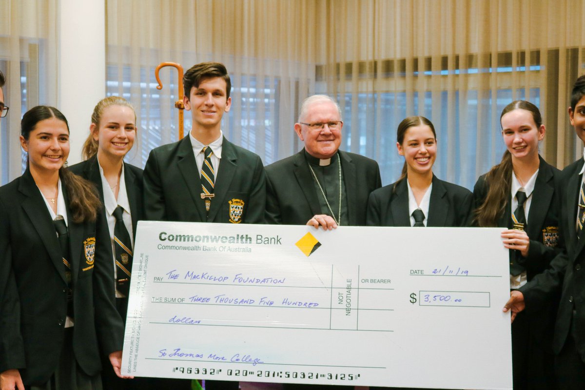 Thank you St Thomas More College, Sunnybank​ for your continued efforts to support the MacKillop School Access Fund.
⠀⠀⠀⠀⠀⠀⠀
Students met with @ArchbishopMark​ this week to present the check, and Archbishop Mark awarded the students a Certificate of Appreciation.