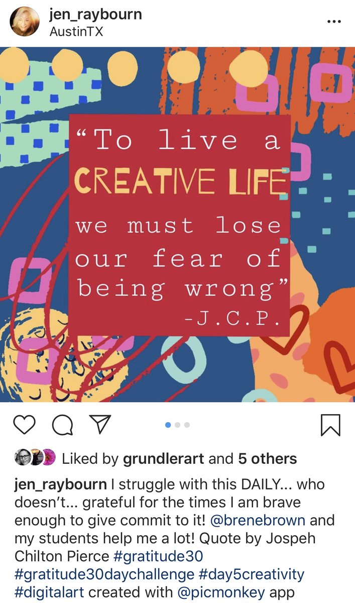creativity_hive's tweet image. A1 I have been participating in 2 gratitude challenges via social media! My amazing VP @EriCruzRRISD has been hosting a gratitude challenge for my school @SpicewoodPYP AND #gratitude30 designed by Positively Present on Instagram trying out new apps as I go #teacherwin #k12artchat