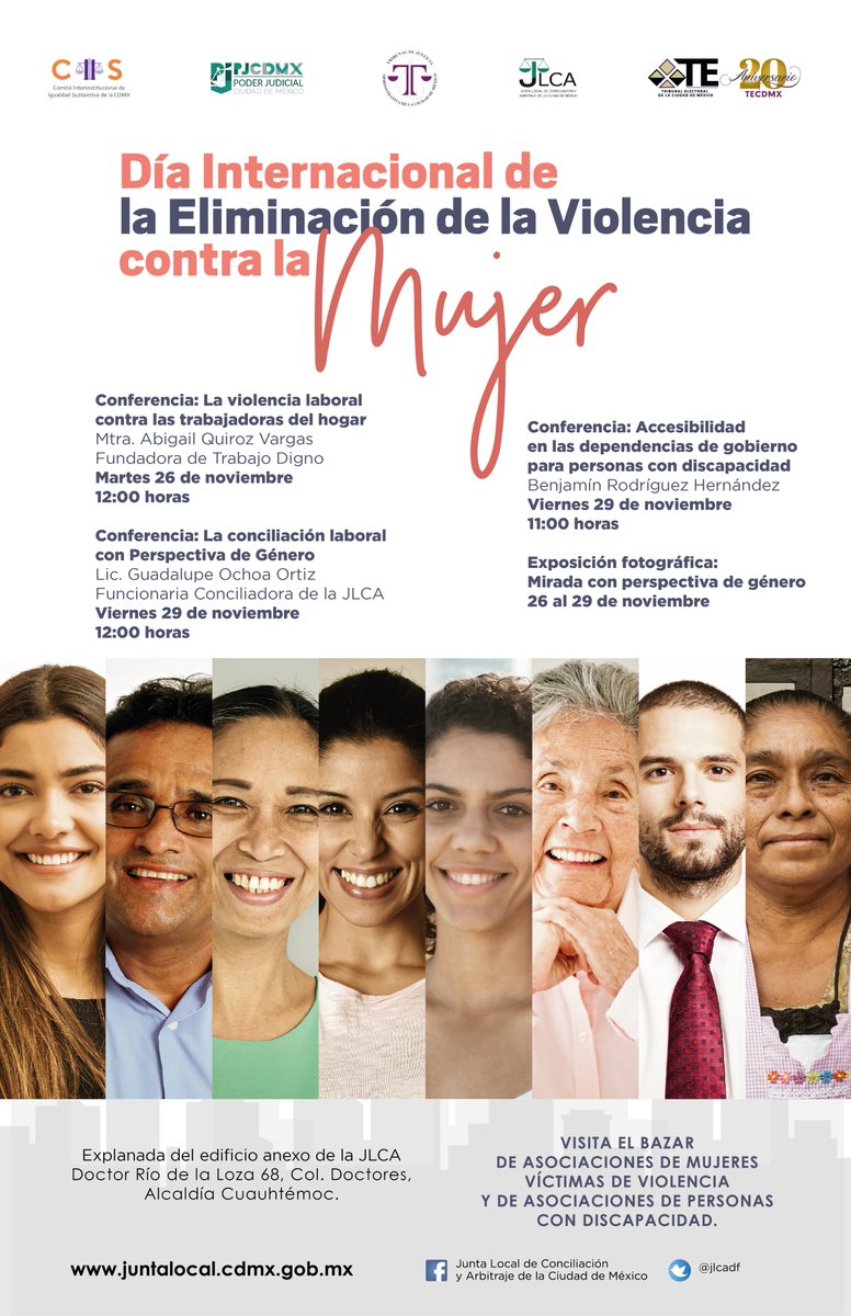JuntaLocalCDMX's tweet photo. La @jlcadf extiende una cordial invitación a los eventos conmemorativos del Día Internacional de la Eliminación de la Violencia contra la Mujer #DíaNaranja que tendrán lugar en este tribunal laboral del 26 al 29 de noviembre. Entrada libre. https://t.co/U4n9juuwjl