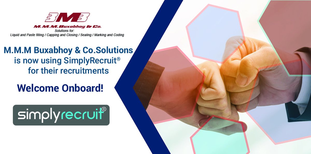 simplyrecruitSR's tweet photo. M.M.M. Buxabhoy and Co. Solutions is now using SimplyRecruit® for their recruitment.
We are glad to welcome on board!
Request your free 1 month trial @ https://t.co/BxrPxoYArD

#SimplyRecruit #Recruitment #HumanResource #Hiring #ResumeBank #EasyHiring #PerfectHiring https://t.co/497AUoIPoR
