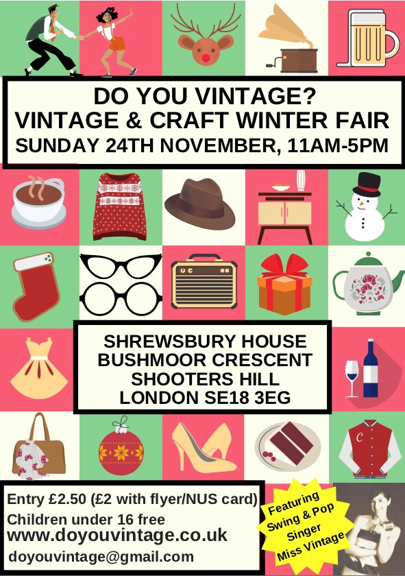 Vintage & craft fair Sun 24th Nov @ShrewsburyHse Shooters Hill #justacard #creamteahour #bromleyhour #bridehour  @greenwichwot @plmstd @WoolPlumRoses @woolwichwideweb @blackheathhub @thisiseltham @se9mag @greenwichmums @PlumsteadHub @CharltonBuzz @greenwichguide