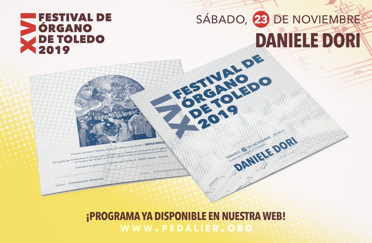 Ya disponible en la web del Festival 2019 el programa del concierto del próximo sábado a cargo de <a href="/DanieleDori/">Daniele Dori</a> en <a href="/SantoTomeToledo/">Santo Tomé Toledo</a> #FestivaldeÓrganodeToledo #FIO2019 pedalier.org/ediciones/edic…