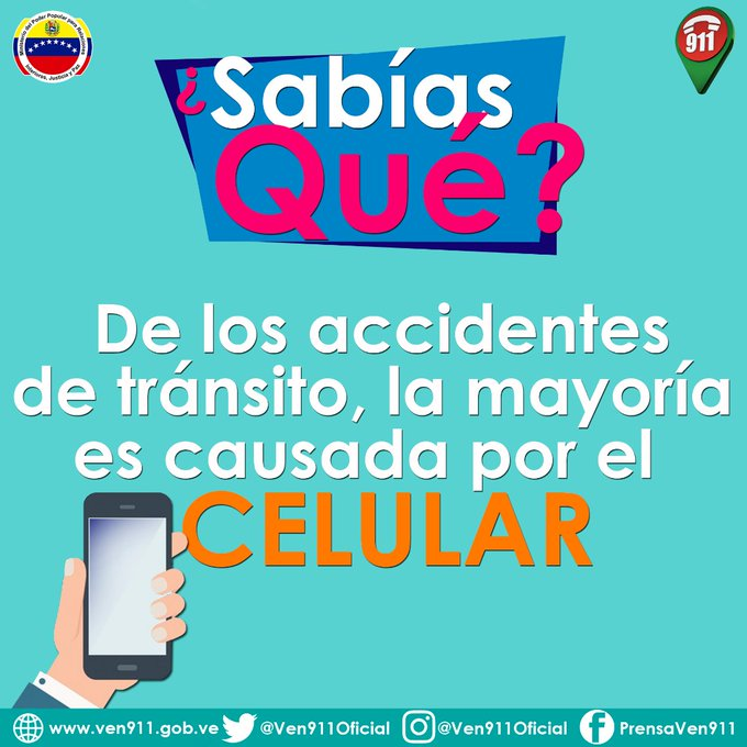 Ven911N's tweet photo. #VEN911NvaEsparta | #20Nov #SabíasQué Las personas que están al volante y al mismo tiempo manipulan el teléfono, son los más vulnerables a tener accidentes de tránsito, evita accidentes y llega a tu destino seguro. https://t.co/JocgJ3r9Nx
