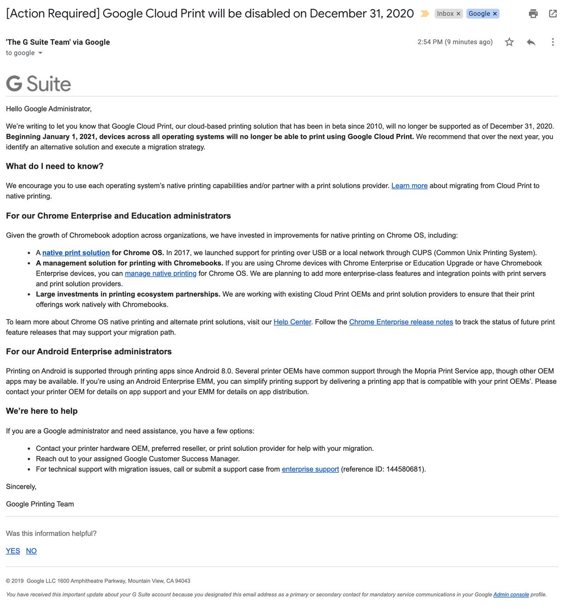 google cloud print issues
