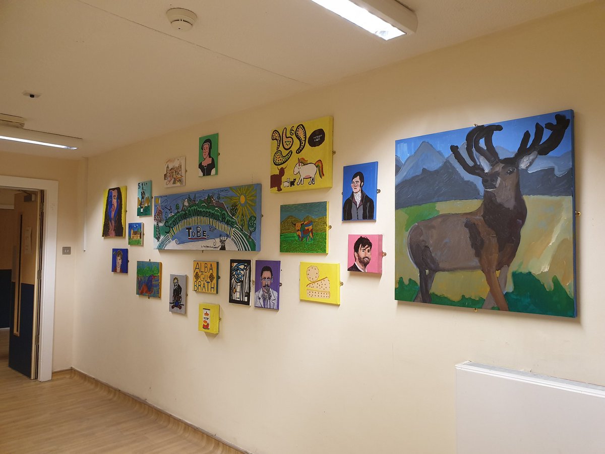 sfgrant7's tweet photo. Scottish themed paintings going up in Leverndale #mentalhealth #ArtsOnPrescription #arttherapy #smhaf https://t.co/5uZ1yUJtt0