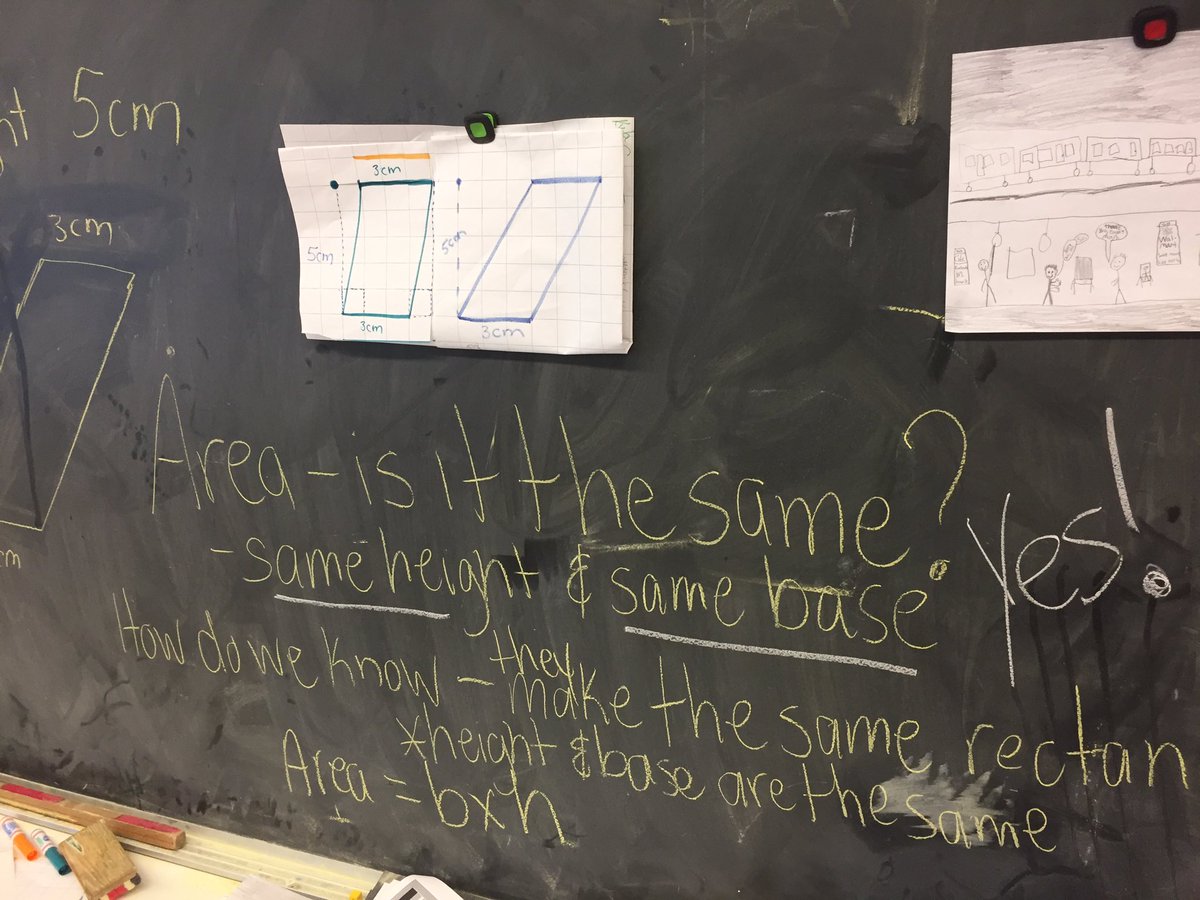 JennMills_TLDSB's tweet image. Do these 2 parallelograms have the same area? Most students said No until they had to prove it! Learning was so much greater when they cut &amp;amp; manipulated the shapes instead of just having them use the formula to figure it out! A lot of lightbulbs went off! @RidgewoodPS #tldsbmath
