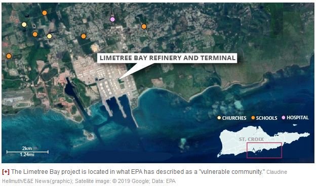 The Limetree Bay refinery, formerly one of the world's largest, is in a poor, predominantly black and Latino area of St. Croix.  https://www.eenews.net/assets/2019/11/15/document_gw_01.pdf 2/6