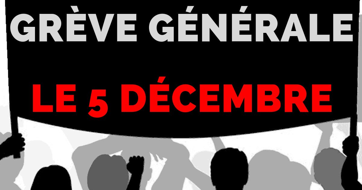 EnCausee's tweet photo. 🔴🇫🇷 Les appels à faire grève le 5 décembre contre la réforme des retraites s’accumulent :

- SNCF
- RATP
- Taxis 
- Ambulanciers
- Transporteurs
- Air France
- Fonctionnaires
- Professeurs
- Infirmiers et urgentistes
- La Poste
- Étudiants 
- Gilets jaunes
- Avocats 
- Policiers https://t.co/SXrhP0A6Xq
