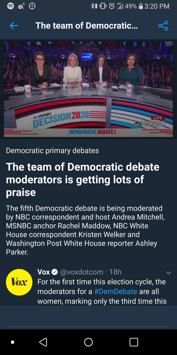 Tamarjon0's tweet image. This is objectively false lol. Last night&apos;s #DemDebates was atrocious. Maddow was particularly on some shit with ?s about chants and expanding the military but 0 about @ewarren flip flopping on #M4A or @PeteButtigieg manufacturing black endorsees.

#DemDebate5 #DemocratDebate