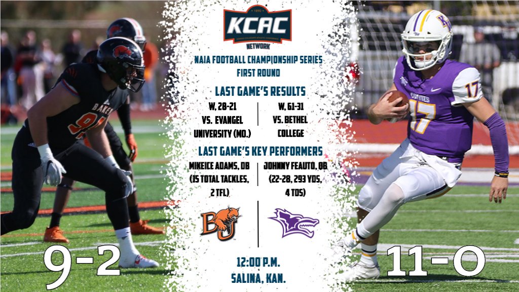 KCACNetwork's tweet photo. You can listen to @kwucoyotes taking on @BakerAthletics in the first round of the @NAIA Football Championship Series on @KCACNetwork! Kickoff is at noon this Saturday.

Listen Live:
Google Play: https://t.co/kXfApstkNy
App Store: https://t.co/JfGv3Zkmx5

#KCACfb #CFB150 https://t.co/xNQFB6wIbv