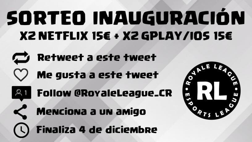 🍀Gran sorteo de inauguración de la liga 🍀
-2 tarjetas de Netflix (15€)
- 2 Tarjetas Google Play/iOS de 15€
-Habrán 2 ganadores
-Sigue las instrucciones y participa!