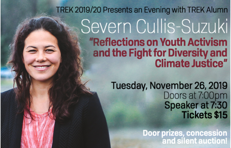 Join TREK alumni <a href="/SevernSuzuki/">Severn Cullis-Suzuki</a> November 26 at Prince Of Wales Secondary for "Reflections on Youth Activism and the Fight for Diversity and Climate Change" Proceeds go towards covering operational costs of the <a href="/VSB39/">Vancouver School Board</a> TREK program. $15 tickets at the door. <a href="/EEPSA/">EEPSA</a> @stellrsealion