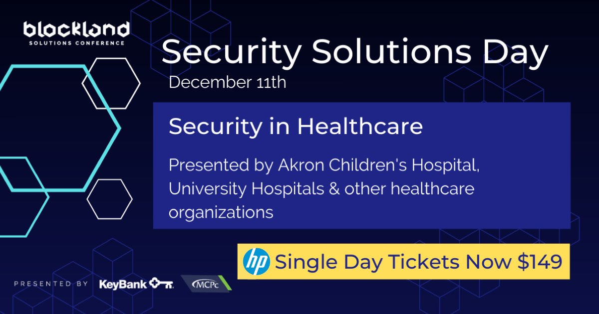 Are you in #healthcare? Join <a href="/AkronChildrens/">Akron Children's</a>, <a href="/UHhospitals/">University Hospitals</a>, <a href="/metrohealthCLE/">MetroHealth</a>, and <a href="/ClevelandClinic/">Cleveland Clinic</a> at #SecuritySolutionsDay. You won’t want to miss the "#Security in Healthcare" panel on December 11th. 
Don't miss out: bit.ly/securitysoluti…
#MCPctakeover #SolutionsCLE19
