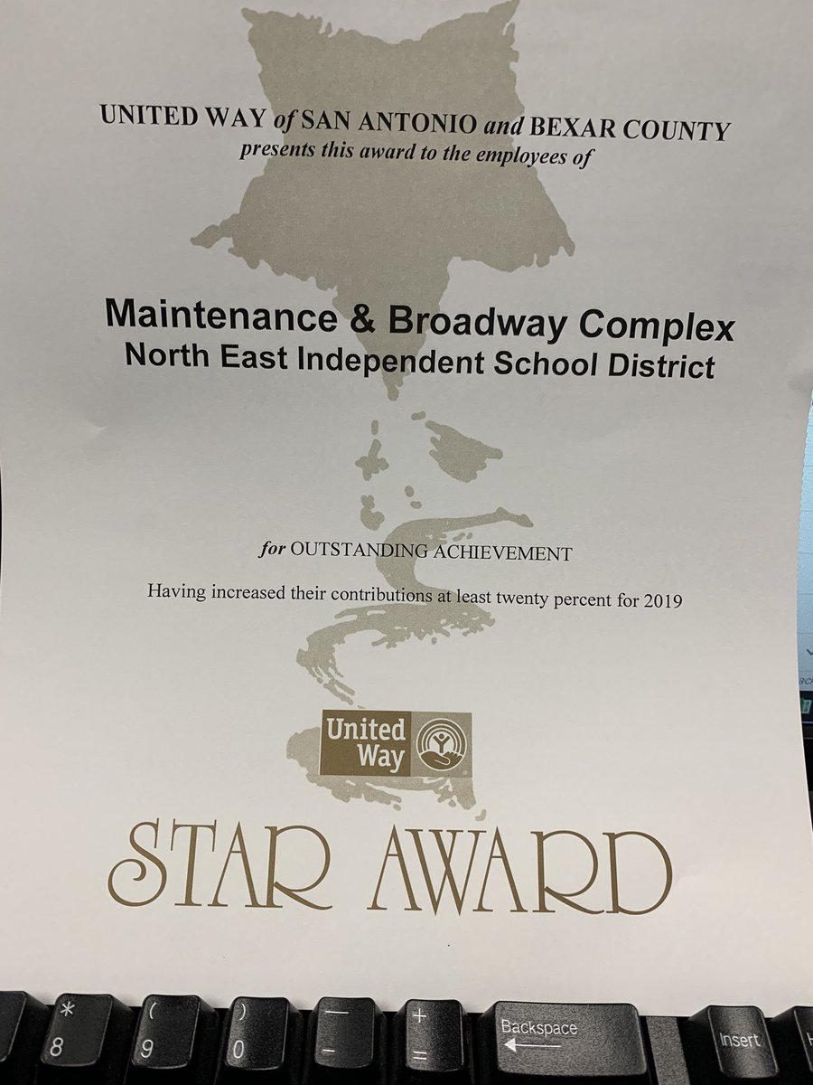 In addition to keeping the schools in top shape, NEISD Maintenance employees give back the community. This year they increased their total donation to United Way over 20% from last year.