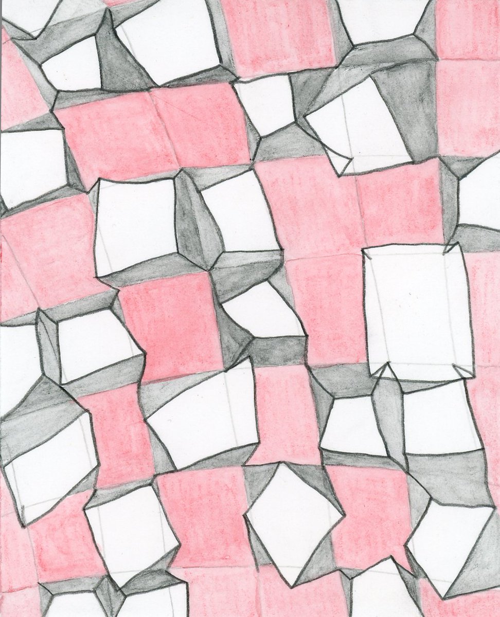 Out of Joint - Small Drawing by Karen Schiff on view starting November 22, 2019 Opening Reception December 12th, 6-8PM Drawings made with graphite and watercolor pencil that twist and pull at the classic forms of the modernist grid.