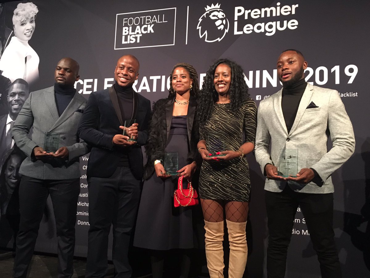 FootieBlackList's tweet photo. Our Media winners here on stage 🎉 
@adrianjkajumba
@annemariebatson
@Clinton_Forde 
@FeliciaPennant 
@joelbeya2 
#FBL2019 
Congratulations to these hard workers https://t.co/G1gTythasE
