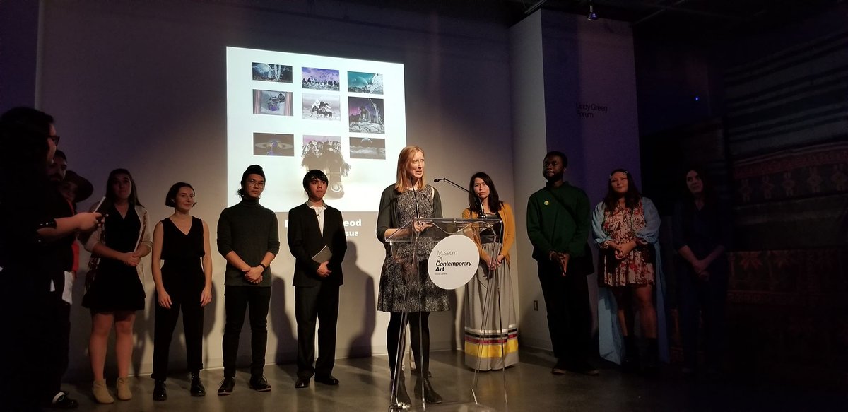 YukonSOVA's tweet photo. The #BMO1stArt award recognizes outstanding work by recent graduates of post-secondary art programs.  Robyn McLeod is of Dene and Metis descent, and is a member of the Deh Gah Gotie First Nations in the Deh Cho Region- her winning pieces imagine Dene in the future.  

#SOVAalum https://t.co/exXCyH4nhR