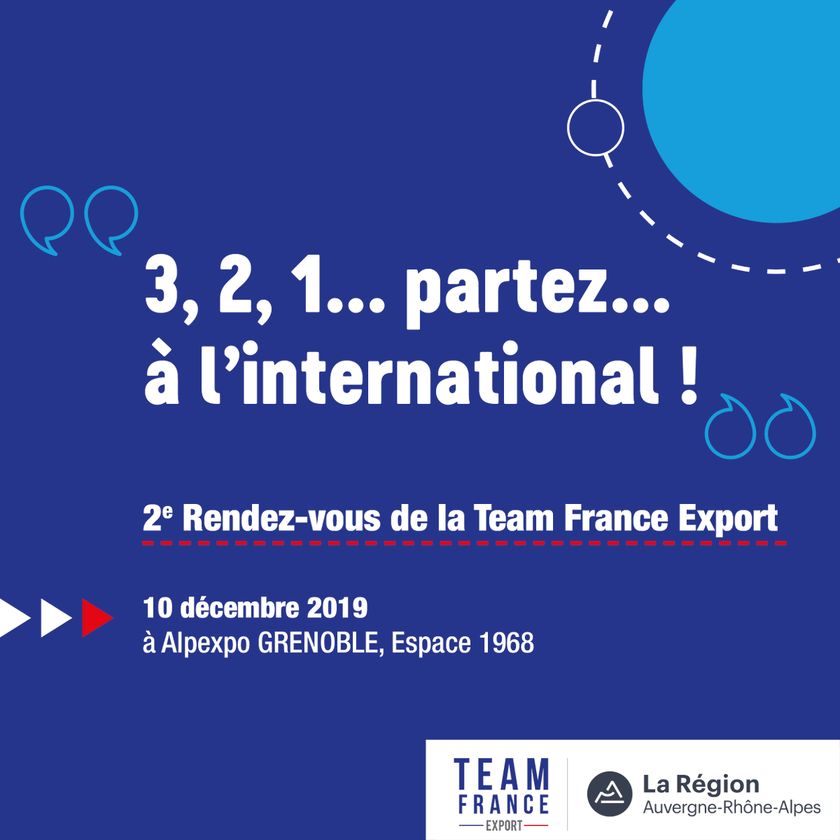 CCI_ARA's tweet photo. #International #Export #TFEAURA 
✈️2e rdv #TeamFranceExport le 10 décembre à Grenoble‼️

Venez rencontrer nos entreprises régionales championnes de l’#export et trouver ds solutions pr faire du monde le terrain de jeu de votre entreprise
INSCRIPTION : https://t.co/8roSB4z4hj https://t.co/szmL82SQrI