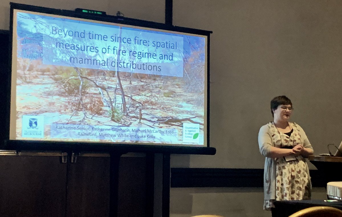 sarahmccg's tweet photo. @KateLSenior educating our US dominated audience on the benefit of multiple fire regimes in the one Australian system (with some cute Aussie mammals) #FireCon2019 https://t.co/2v0xJswrKF