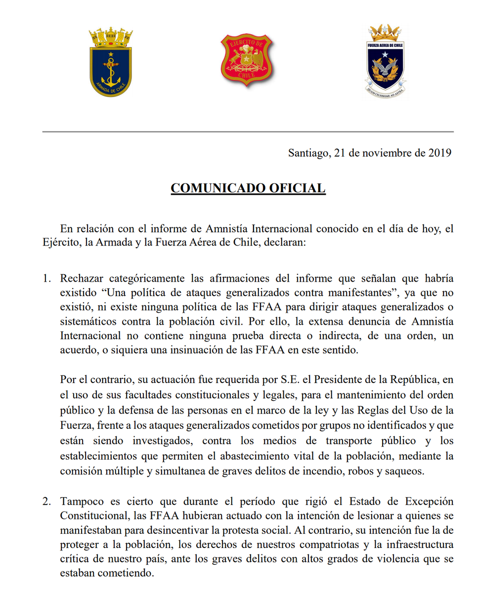 RevCaminando's tweet photo. Sigue la crisis gobernante entre @Ejercito_Chile @FACh_Chile @Armada_Chile con @GobiernodeChile tirándose la pelota por informe @amnistiachile y @CIDH por violación de DDHH

#RenunciaPiñera #Asesinos #ChileEnDictadura #Chile #ChileEnCrisis #ChileViolaLosDerechosHumanos https://t.co/bw9vfXePL6