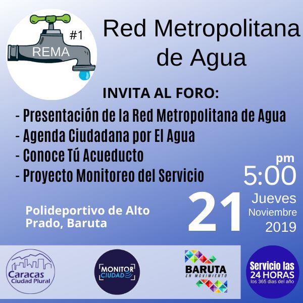 BarutaEnMov's tweet photo. #21Nov, Lanzamiento de la Red Metropolitana de Agua #REDMA, Polideportivo Cesar del Vechio de Alto Prado... iniciativa de ONGs, Especialistas, Líderes Vecinales y Sociales, Empresas Privadas... Con el apoyo de @CaracasPlural y @MonitorCiudad_ https://t.co/c3mpHaUtwY