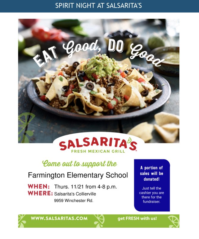 Don’t forget to grab dinner from Salsarita’s tonight!